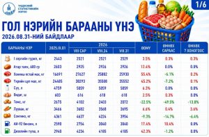 ҮСХ: Улаанбаатар хотод гол нэрийн барааны үнэ буурсан